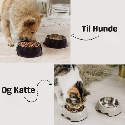Ne&no® hundeskål 2-pak - rustfrit stål & melamin, skridsikker og tåler opvaskemaskine