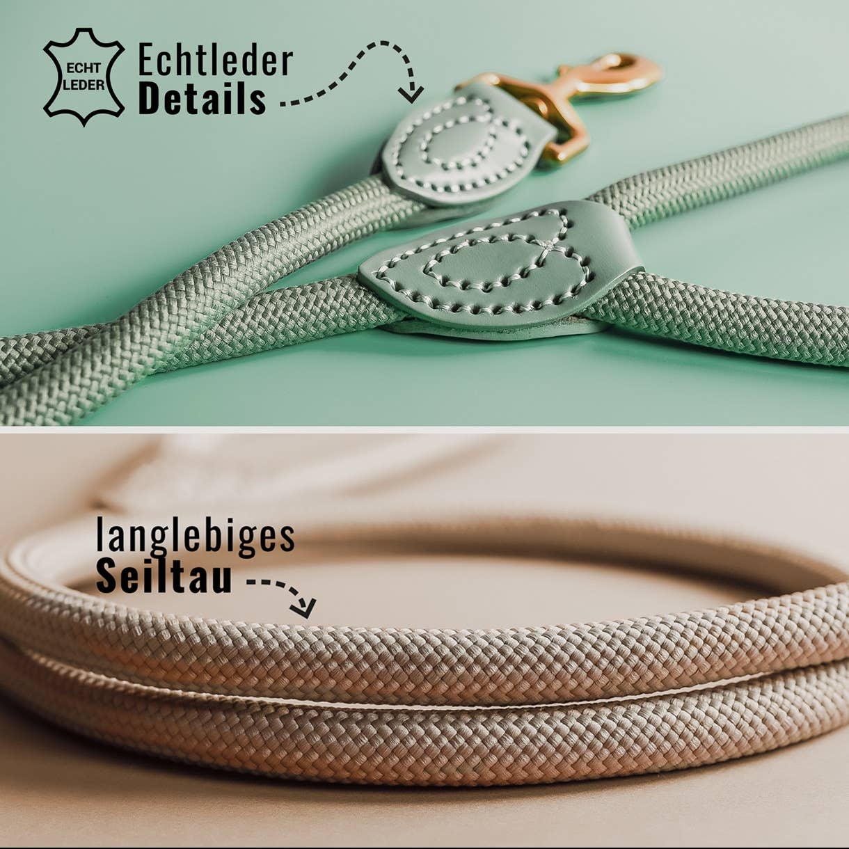 Ne&No® Hundesnor i Reb 170 cm - Fast Hundeline med Læderdetaljer