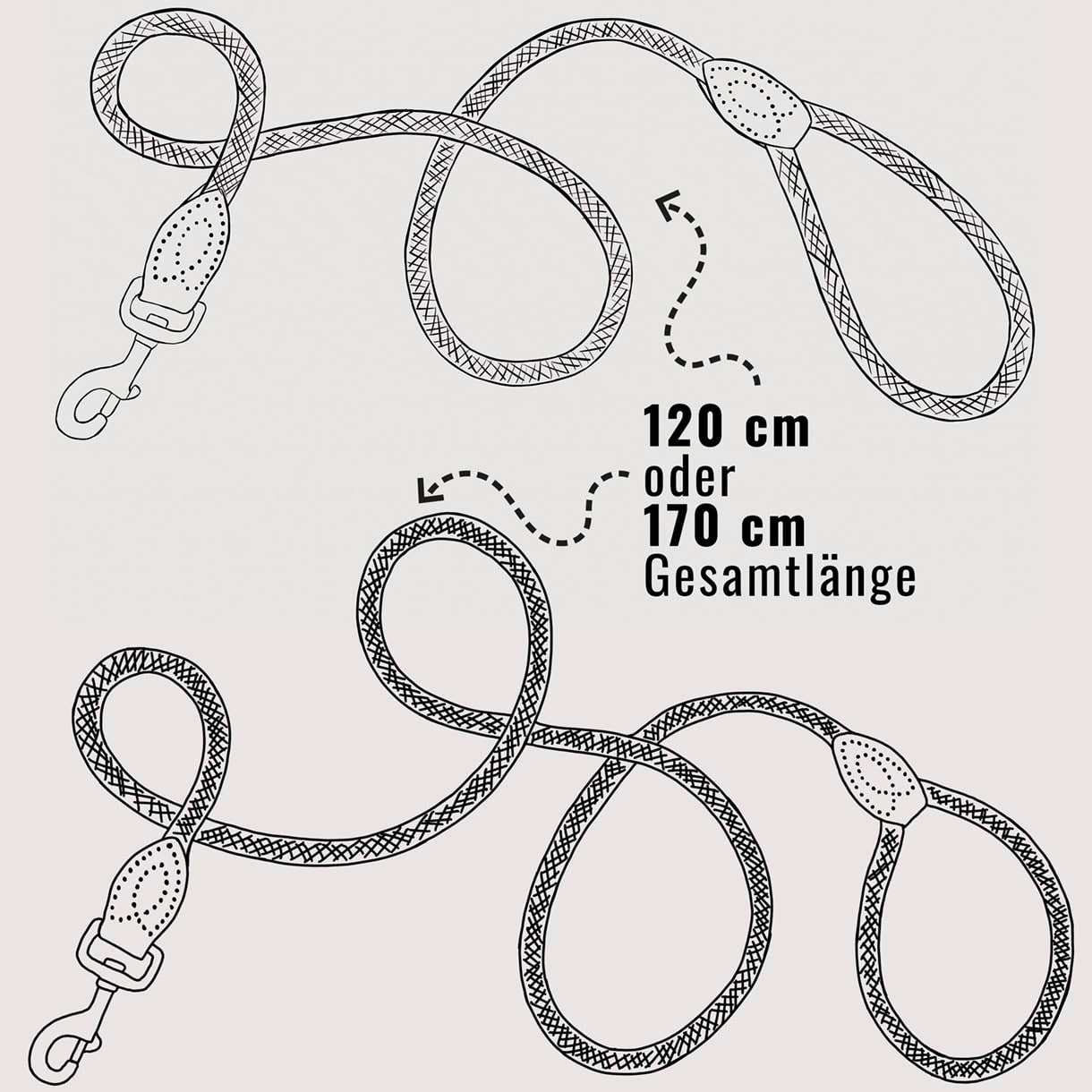 Ne&No® Hundesnor i Reb 170 cm - Fast Hundeline med Læderdetaljer
